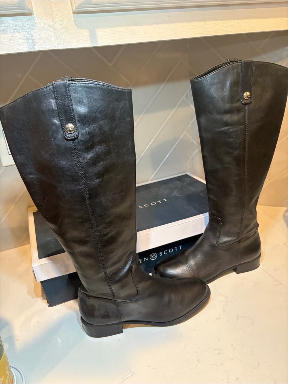 Karen Scott Black Leather Knee-High Riding Boots